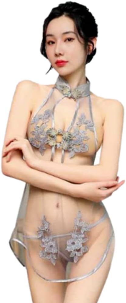 Sexy Cheongsam Lingerie Dress,Chinese Vintage Cheongsam Lingerie Babydoll Cosplay Costume Nightwear with G-String