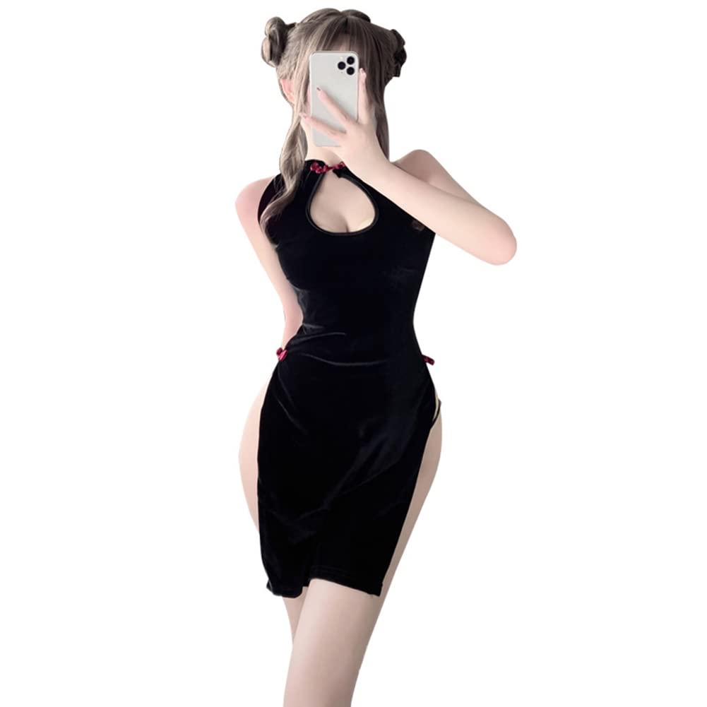 Women Chinese Cheongsam Costume High Split Nightgown Dress Sexy Qipao Lingerie Outfit