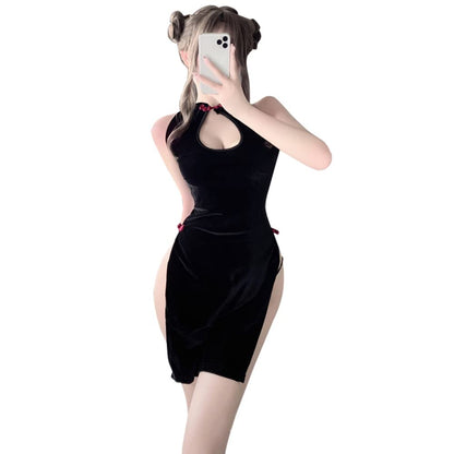 Women Chinese Cheongsam Costume High Split Nightgown Dress Sexy Qipao Lingerie Outfit
