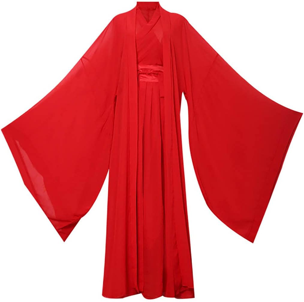BooW Women's Traditional Chinese Costume Flowy Hanfu Dress Outfit Martial Art Chinese Dance Performance Wear (041# Red, M)