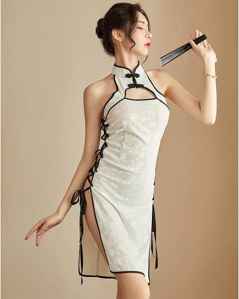 Women Chinese Cheongsam Costume High Split Nightgown Dress Sexy Qipao Lingerie Outfit