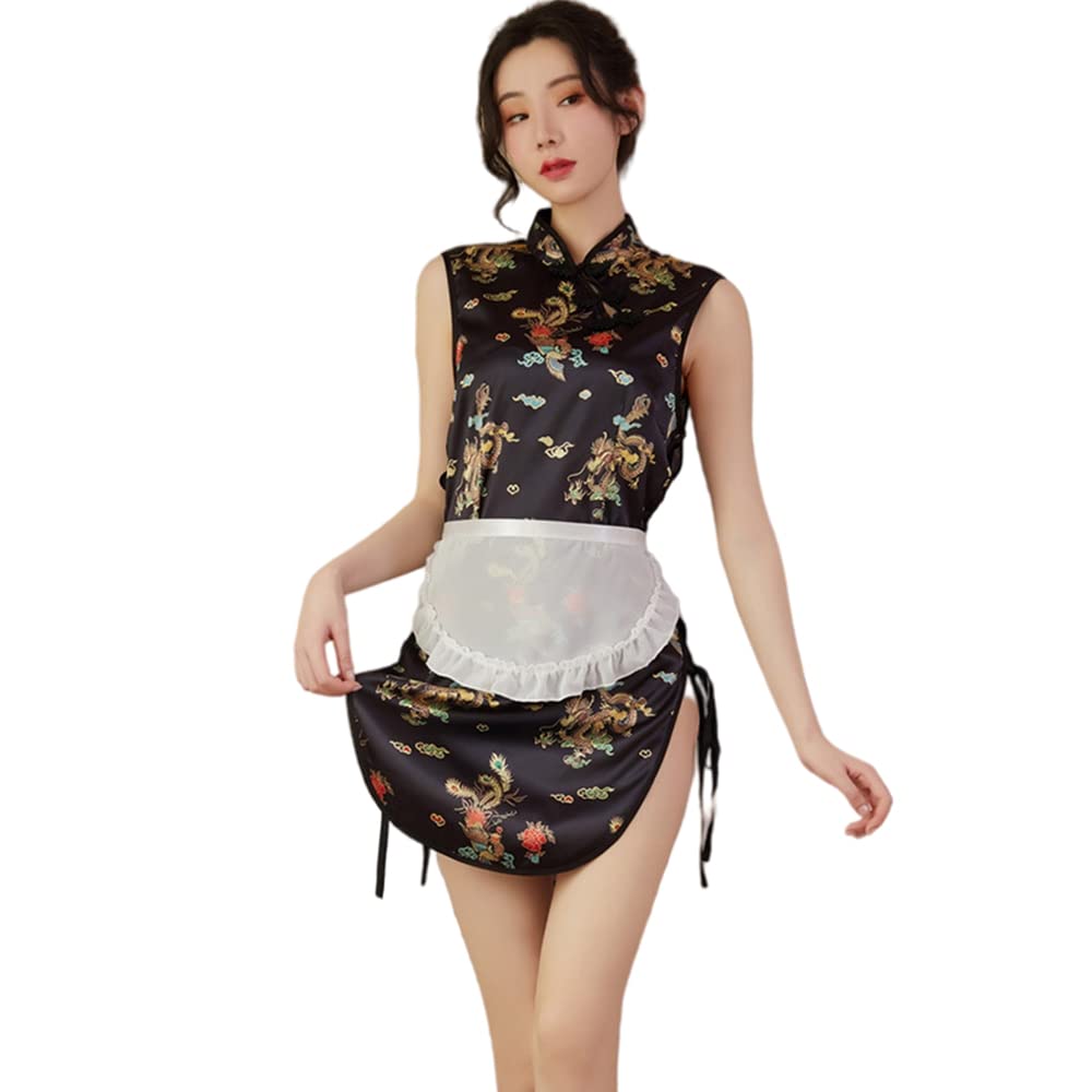 Women's Sexy Cheongsam Lingerie Cosplay Pajamas Chinese Vintage Embroidered Dress