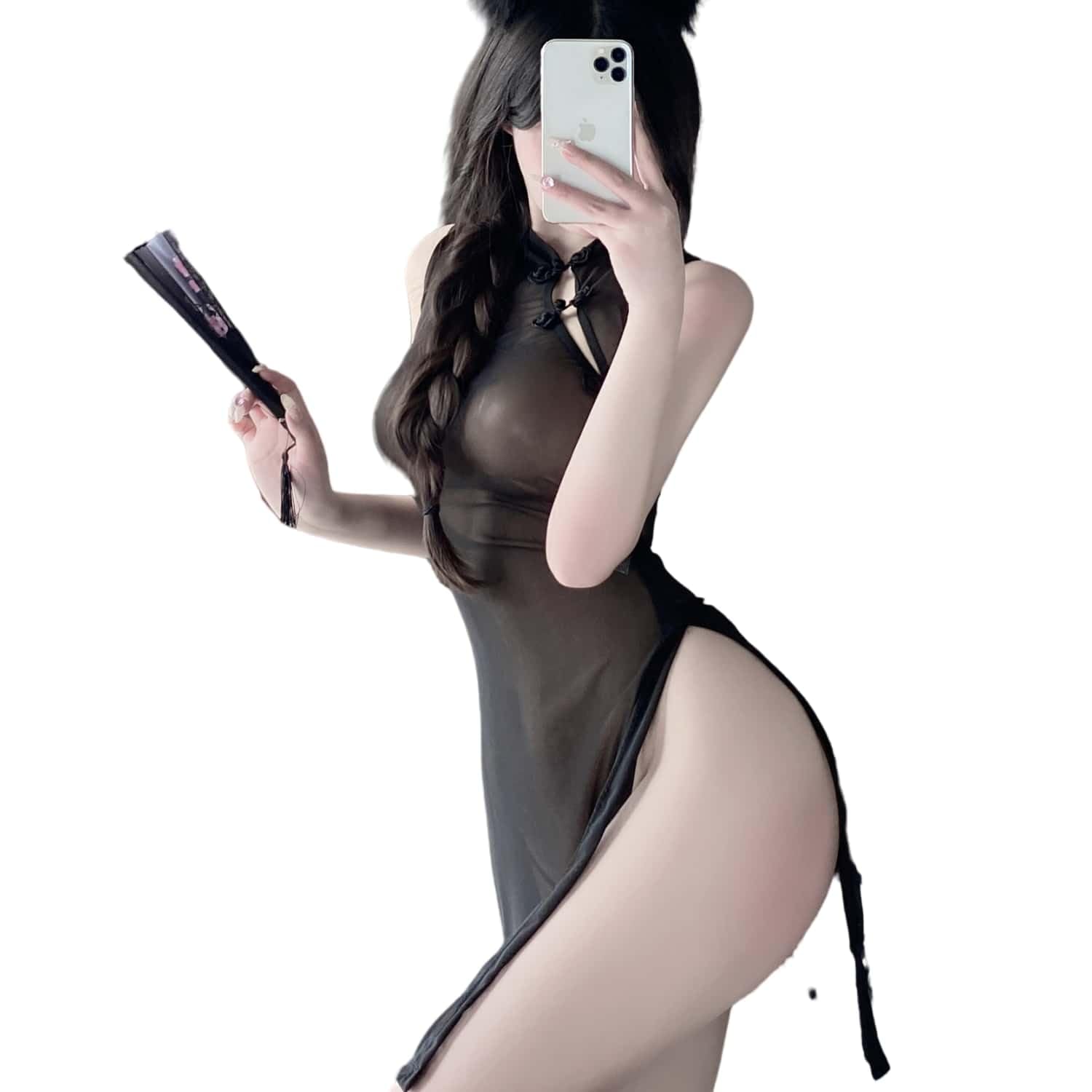 Sexy Women's Chinese Classical Cheongsam Lingerie Chinese Cheongsam Hollow Print dress pajamas