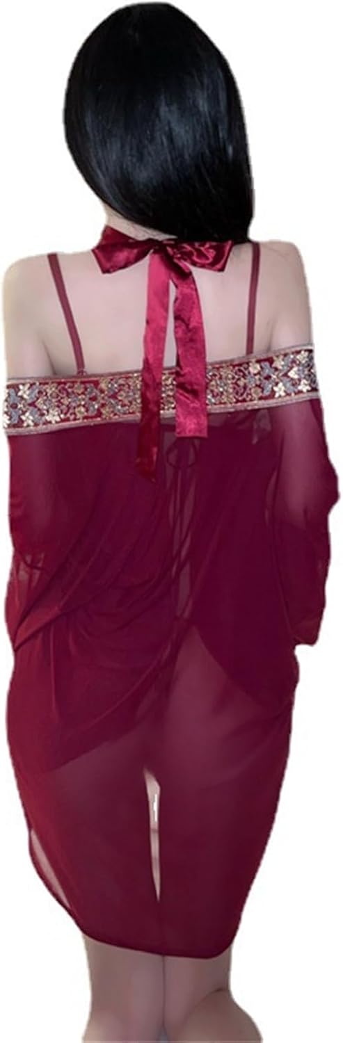 Plus Size Lingerie Kimono Costume Japanese Satin Bathrobe Sleepwear Retro Hanfu Cheongsam Dress Cosplay Costumes