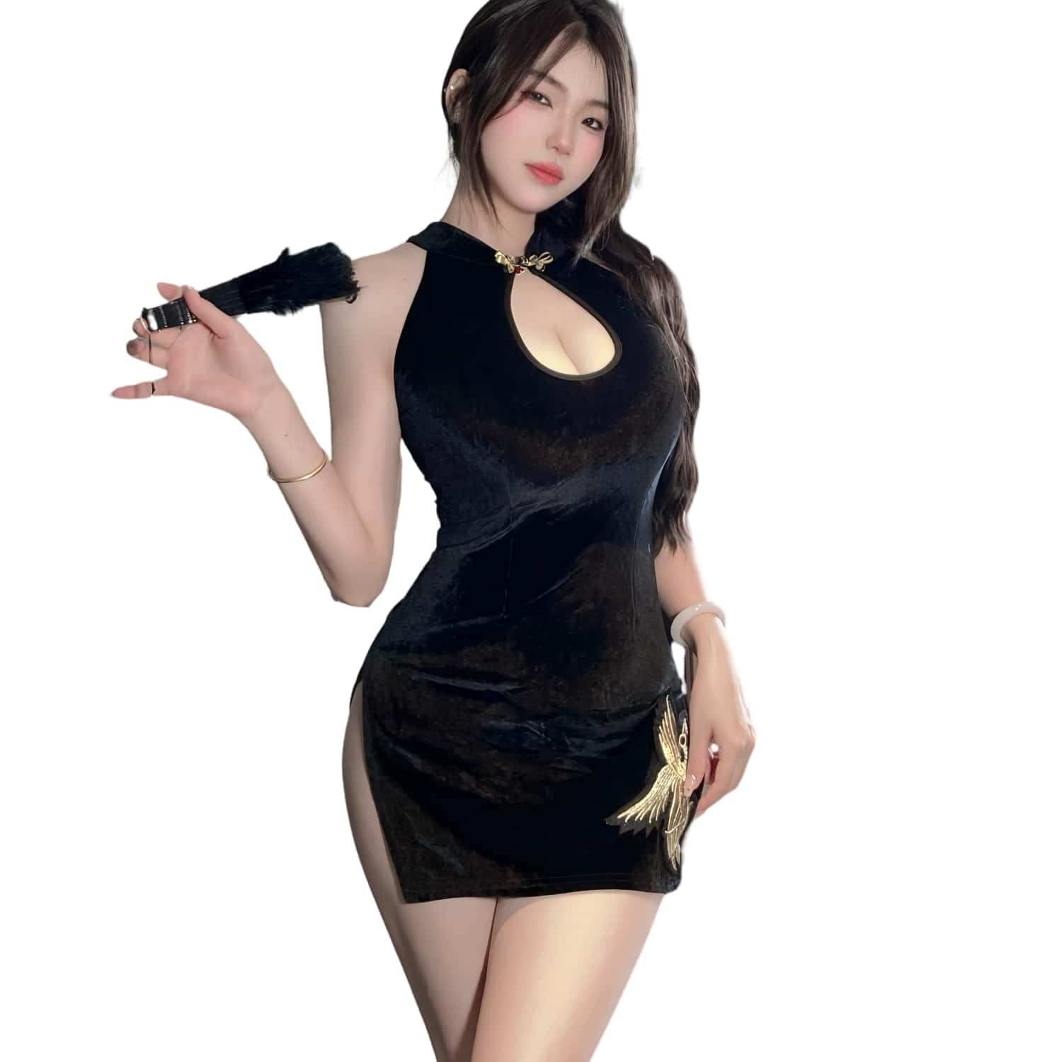 Sexy Women's Chinese Classical Cheongsam Lingerie Chinese Cheongsam Hollow Print dress pajamas