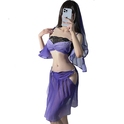 Ladies' Chinese ancient style dress cosplay sexy cheongsam Japanese dancer slit chiffon lingerie
