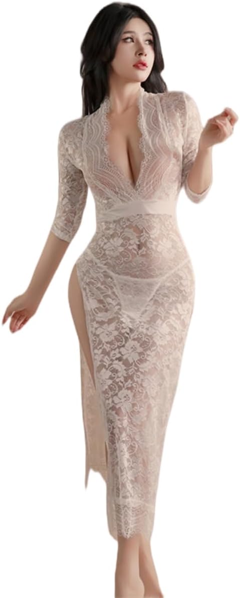 Women's Sexy Cosplay Lingerie Chinese Cheongsam Dress High Slit Bodycon Nightgown Qipao Babydoll Outfit