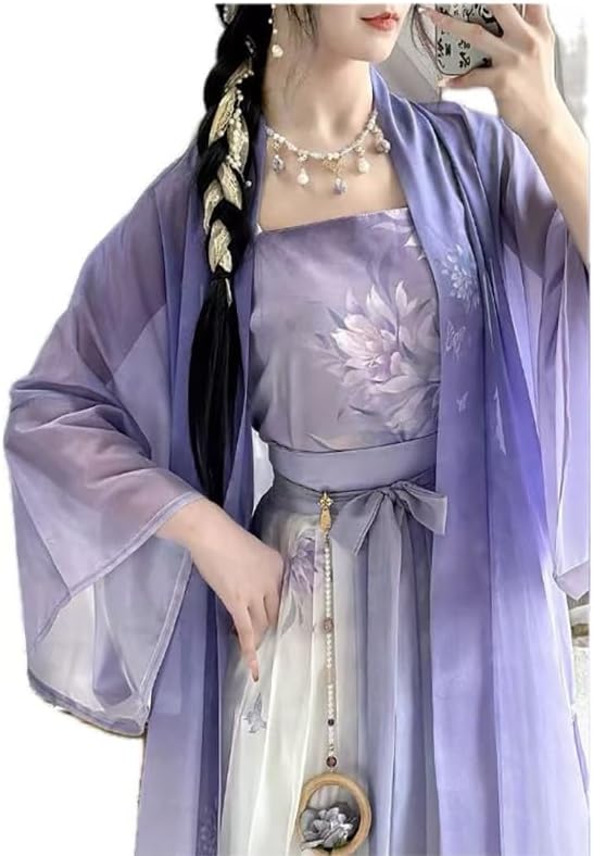 Chinese Hanfu Women Traditional Cosplay Costume Ancient Song Dynasty 2025 Summer Purple Print Hanfu 3pcs Suit