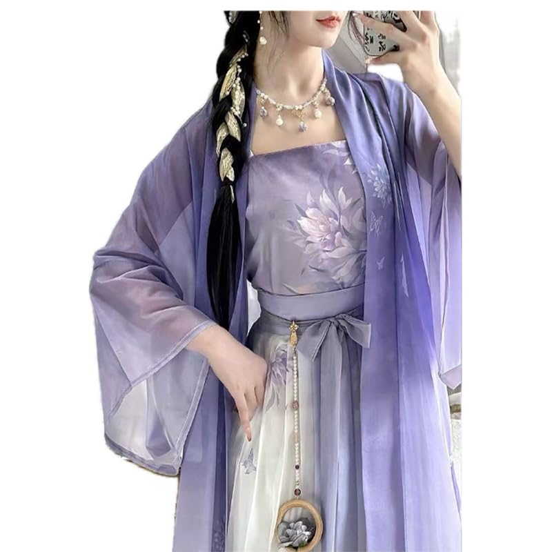 Chinese Hanfu Women Traditional Cosplay Costume Ancient Song Dynasty 2025 Summer Purple Print Hanfu 3pcs Suit