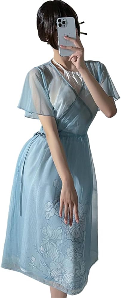 Ladies' Chinese ancient style dress cosplay sexy cheongsam Japanese dancer slit chiffon lingerie