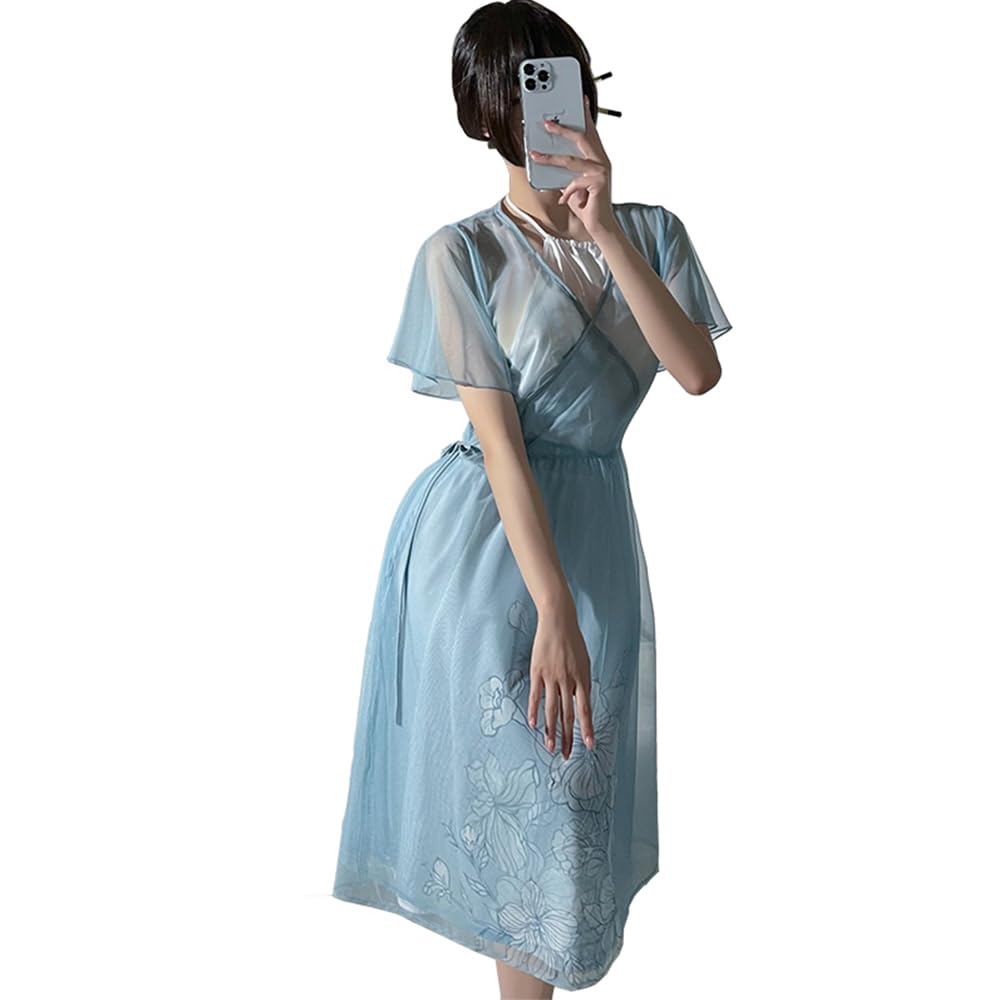 Ladies' Chinese ancient style dress cosplay sexy cheongsam Japanese dancer slit chiffon lingerie