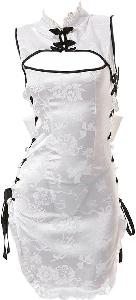 Sexy cheongsam dress for women Lingerie chinese Qipao Costume outfit anime cosplay Roleplay Floral High Split Chemise Babydoll Strappy Thong Set