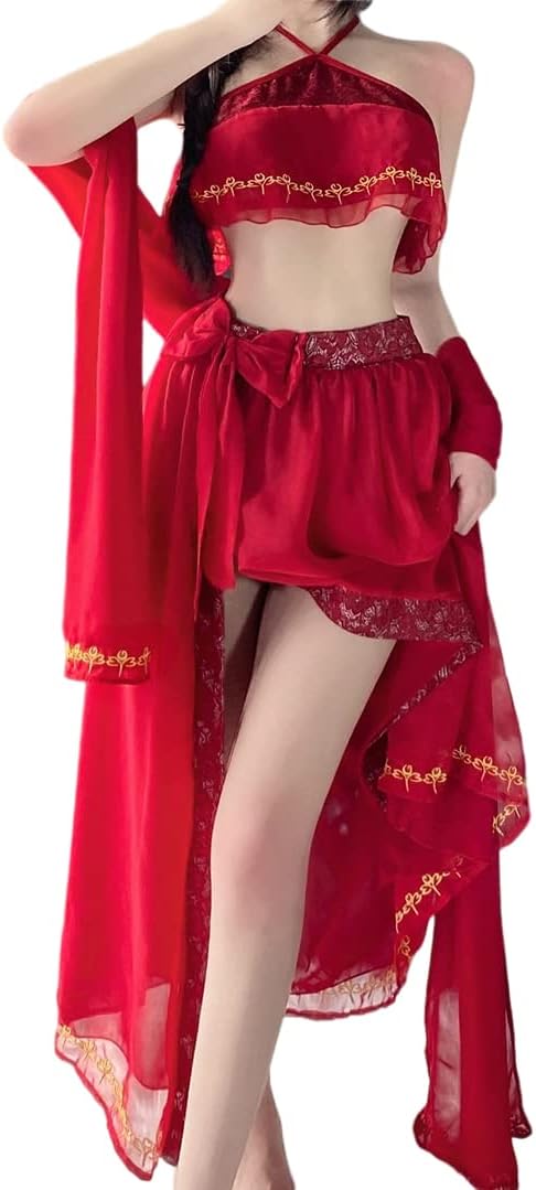 SINROYEE Women Through Sheer Mesh Outfits Jumpsuits Party Costume for Women Tassel Sexy Anime Lingerie Cosplay