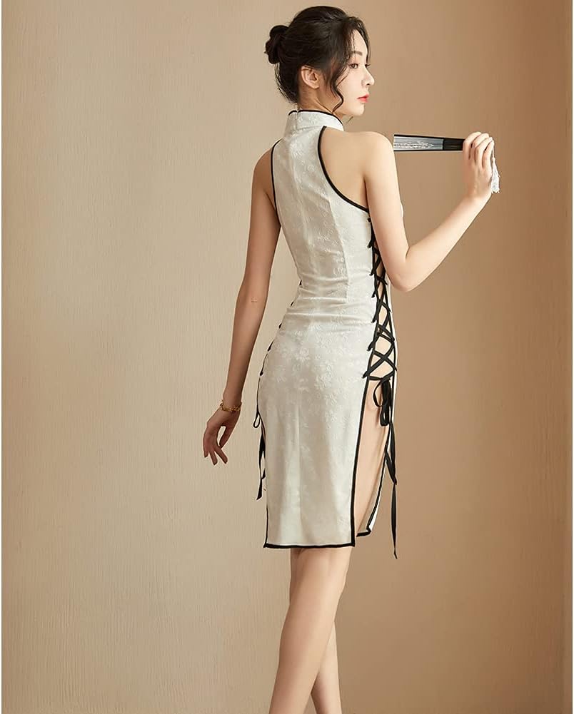 Women Chinese Cheongsam Costume High Split Nightgown Dress Sexy Qipao Lingerie Outfit