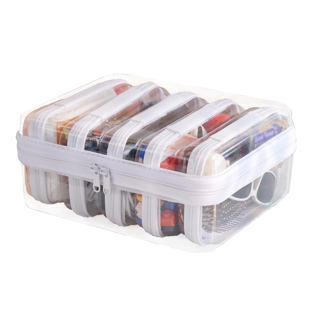 4 pcs Clear Zipper Pouches,Hard Shell Zipper Case, Toiletry Bag for Travel, CLear Diaper Bag, Toiletry Pouch, Travel Organizer, Cosmetic Bag,Toy Storage Bins (M+3S)