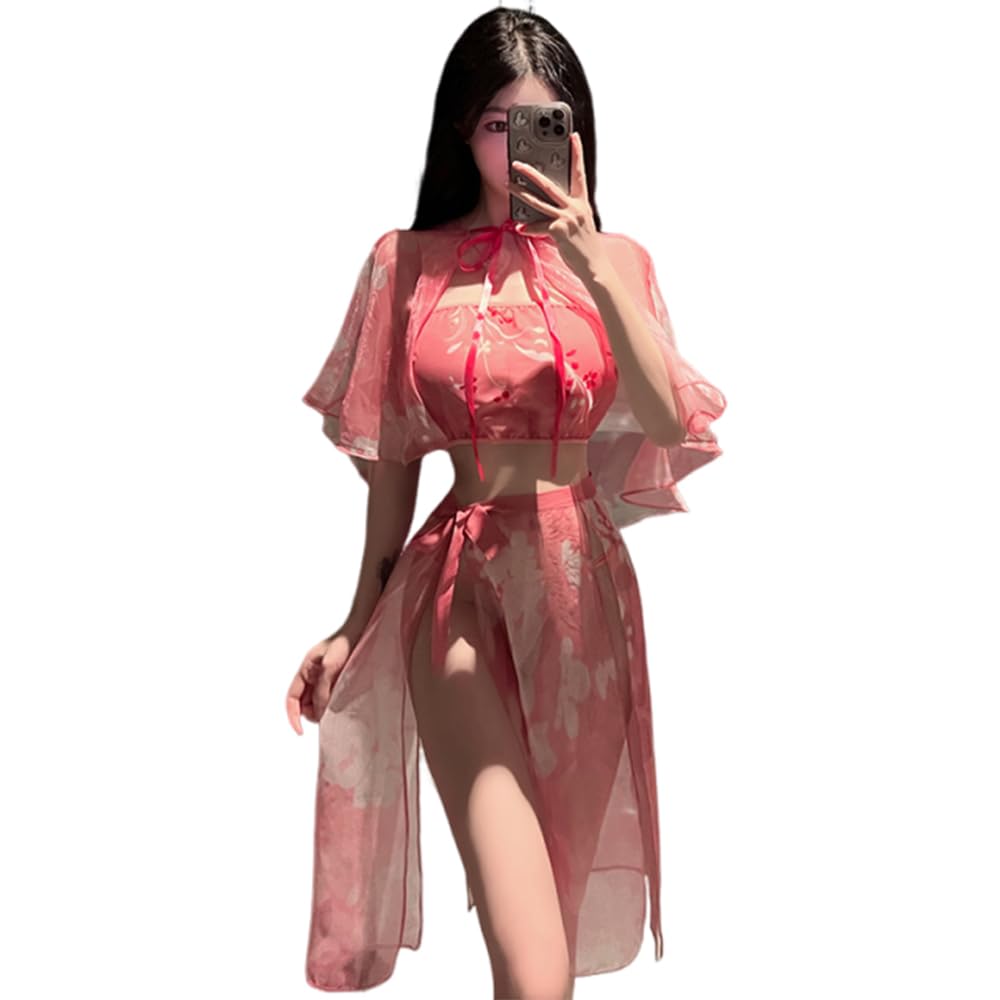 Ladies' Chinese ancient style dress cosplay sexy cheongsam Japanese dancer slit chiffon lingerie