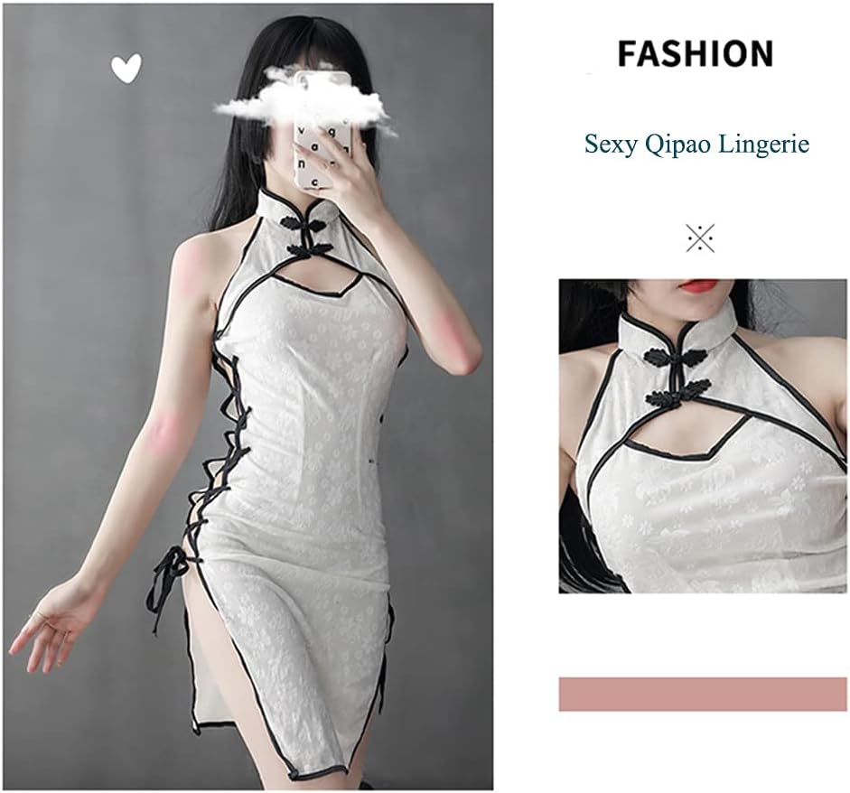 Women Chinese Cheongsam Costume High Split Nightgown Dress Sexy Qipao Lingerie Outfit