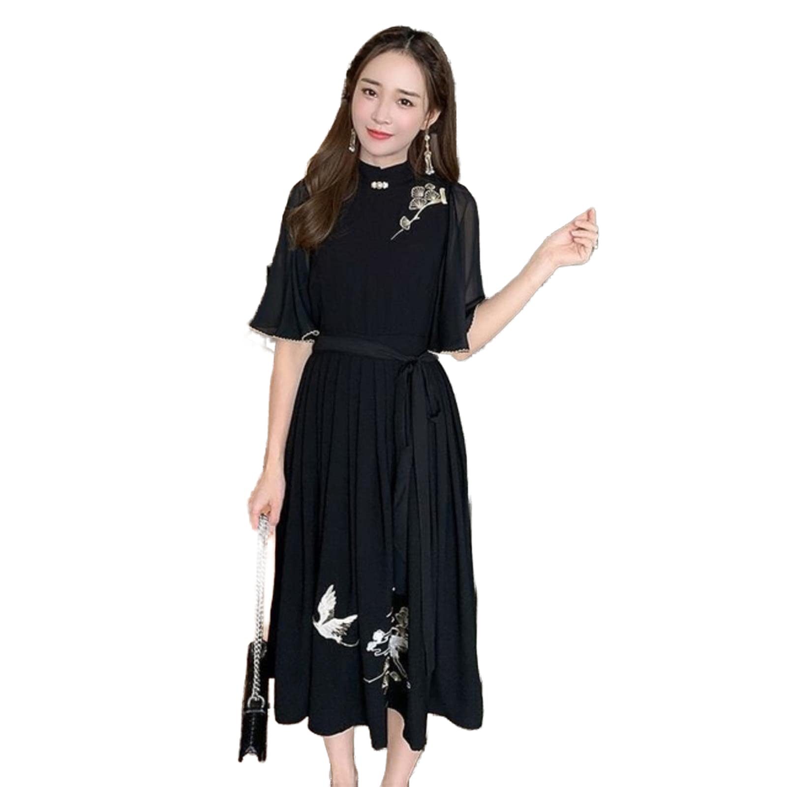 Vintage Black Dress Chinese Style Harajuku Casual Summer Vestido Women Clothing Midi Party Robe Femme Elegant Clothes