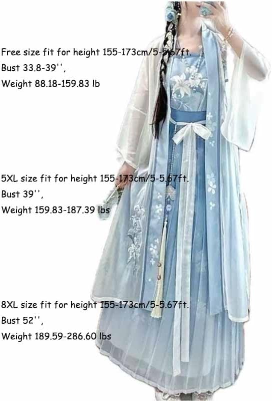 Large Size 8XL Chinese Hanfu Women Traditional Cosplay Costume Song Dynasty Summer Blue Hanfu 3pcs Suit