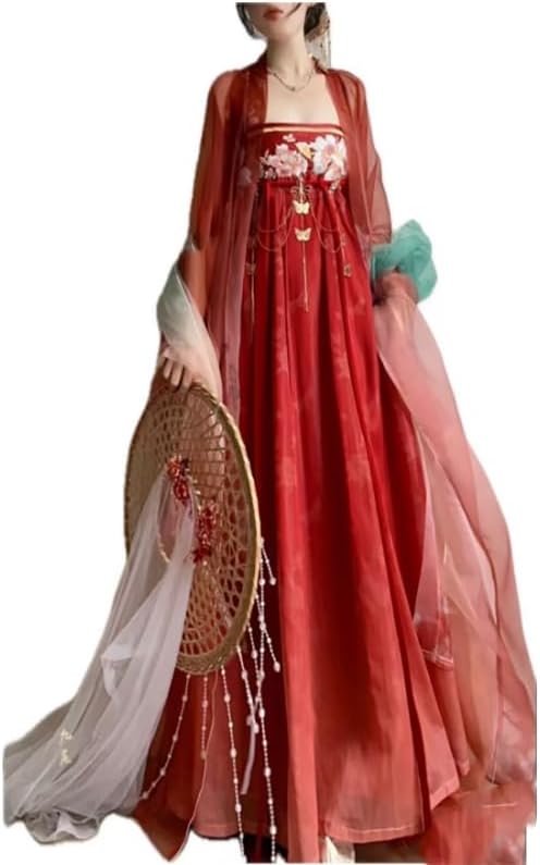 Red Hanfu Dress Women Chinese Tang Dynasty Vintage Embroidered Hanfu Cosplay Costume Plus Size