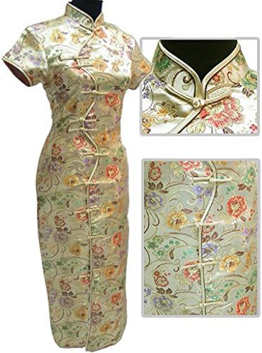 7Fairy Women's Sexy Gold Ten Buttons Long Chinese Dress Cheongsam