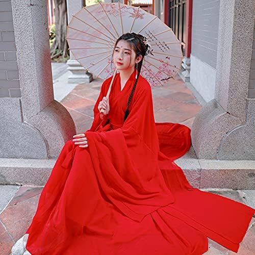 BooW Women's Traditional Chinese Costume Flowy Hanfu Dress Outfit Martial Art Chinese Dance Performance Wear (041# Red, M)