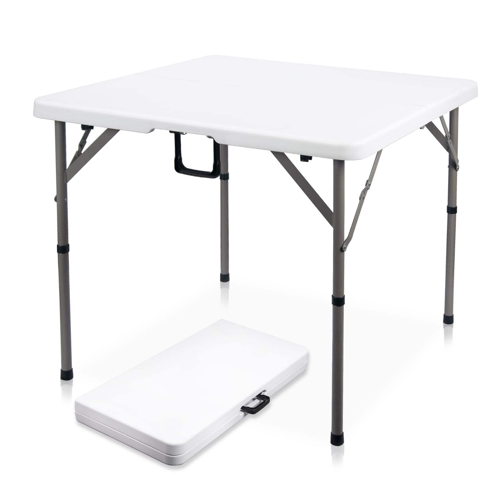 34" Square Folding Card Table, Fold-in-Half Utility Dining Portable Table Heavy Duty HDPE White Plastic Foldable with Carrying Handle Indoor Outdoor for Picnic, Camping, Party