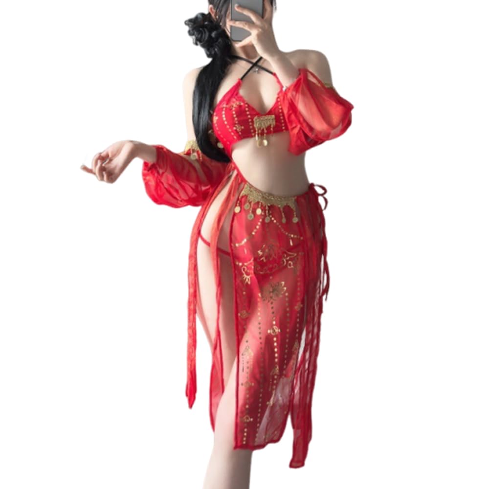 Ladies' Chinese ancient style dress cosplay sexy cheongsam Japanese dancer slit chiffon lingerie