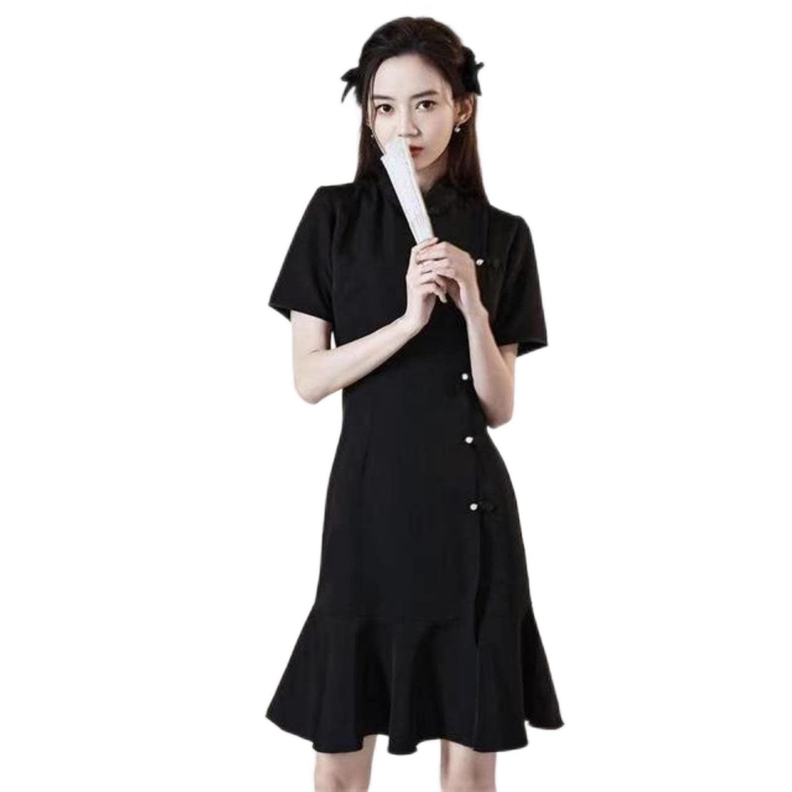 Vintage Black Dress Chinese Style Harajuku Casual Summer Vestido Women Clothing Midi Party Robe Femme Elegant Clothes