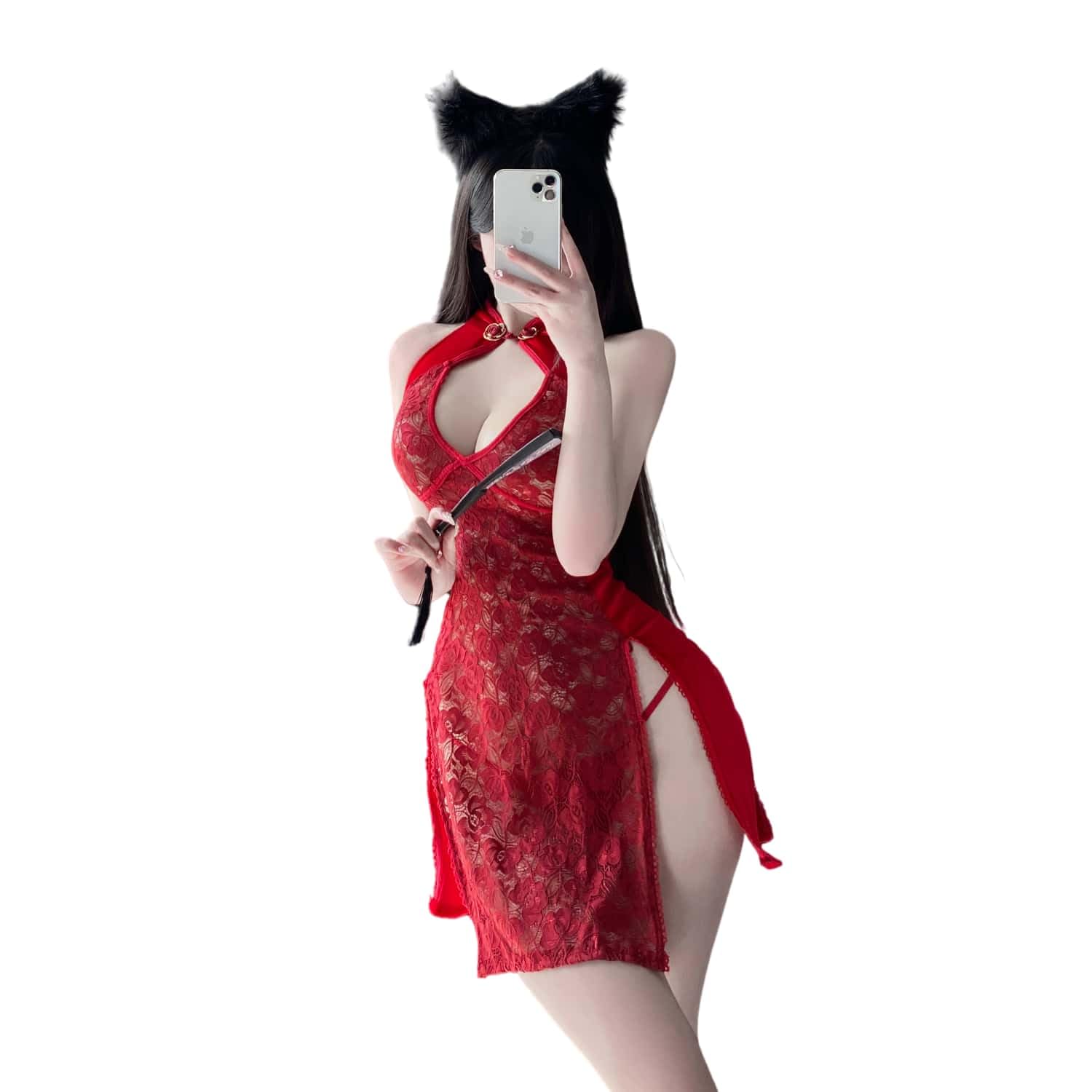 Sexy Women's Chinese Classical Cheongsam Lingerie Chinese Cheongsam Hollow Print dress pajamas