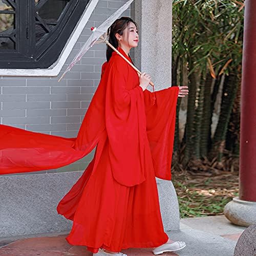 BooW Women's Traditional Chinese Costume Flowy Hanfu Dress Outfit Martial Art Chinese Dance Performance Wear (041# Red, M)