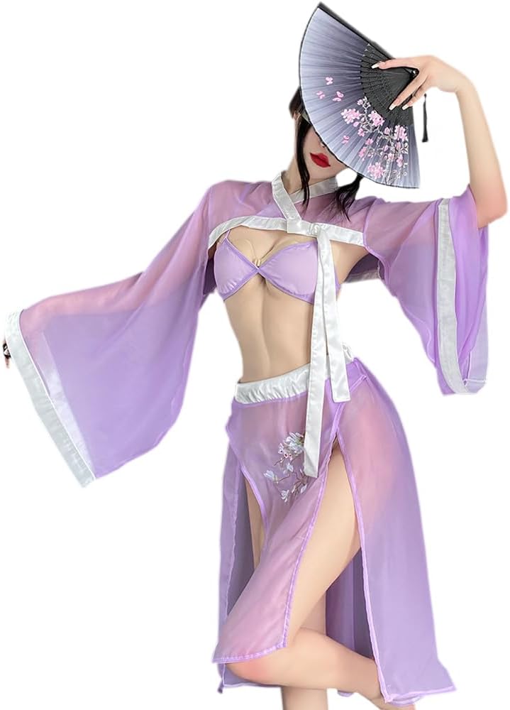 sexy exotic dress for women lingerie chinese cheongsam Qipao outfit Costume anime cosplay Rave Roleplay Nightgown Bodycon see-through High Split Chemise Babydoll bra Skirt Thong purple