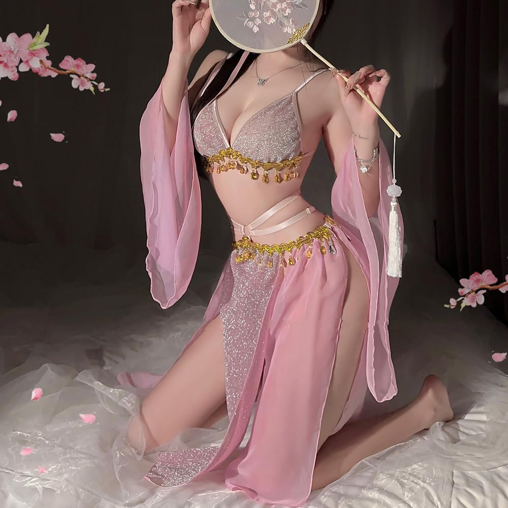 sexy cheongsam dress lingerie for women Sequin Fringe chinese Style Qipao Costume outfit anime cosplay Roleplay Bodycon Nightgown underwear Perspective High Split bra Skirt sleeve Thong Red