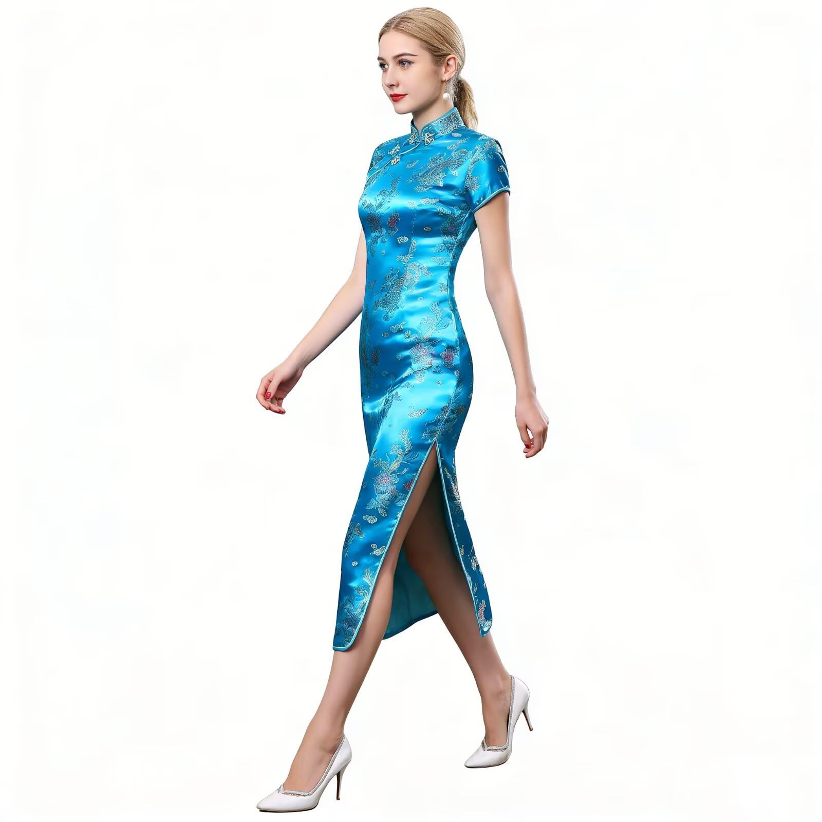 Chinese Women's Cheongsam Qipao Dress Slim Bodycon Exotic Long Split Dresses Wedding Costumes Gown Vintage Lunar New Year