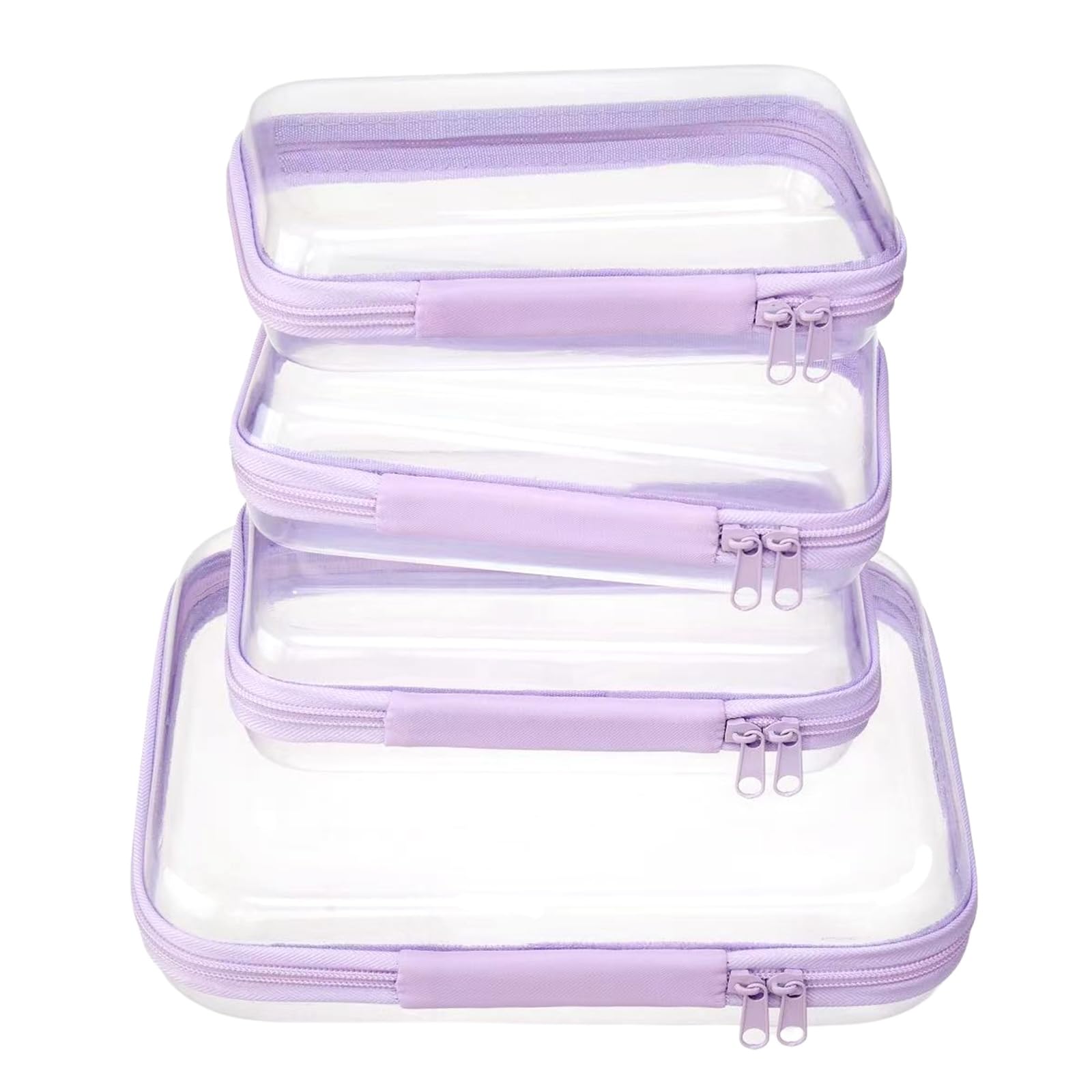 4 pcs Clear Zipper Pouches,Hard Shell Zipper Case, Toiletry Bag for Travel, CLear Diaper Bag, Toiletry Pouch, Travel Organizer, Cosmetic Bag,Toy Storage Bins (M+3S)