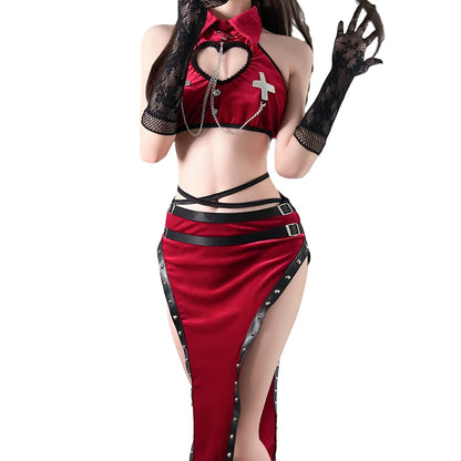 Ladies Sexy Cosplay Halloween Punk Gothic Lingerie Witch Demon Backless Chinese Cheongsam Dress for Women