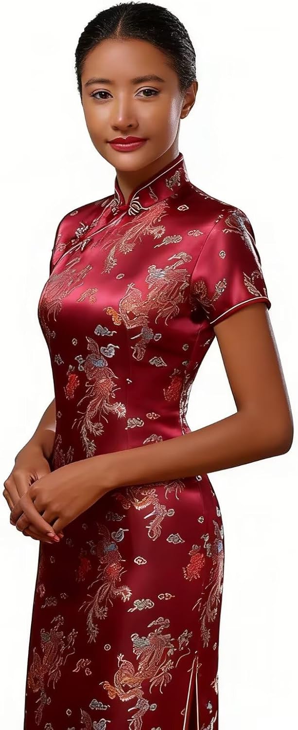 Chinese Women's Cheongsam Qipao Dress Slim Bodycon Exotic Long Split Dresses Wedding Costumes Gown Vintage Lunar New Year