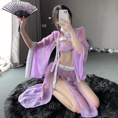 sexy exotic dress for women lingerie chinese cheongsam Qipao outfit Costume anime cosplay Rave Roleplay Nightgown Bodycon see-through High Split Chemise Babydoll bra Skirt Thong purple