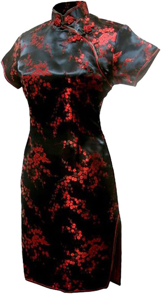 7Fairy Women's Black&Red Floral Mini Chinese Evening Dress Cheongsam