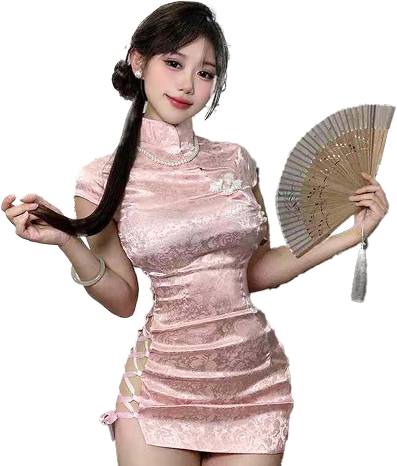 Sexy Chinese Qipao, Elegant Cheongsam Lingerie, High Slit Mini Dress, Cosplay Costume, Lace-Up Underwear for Women