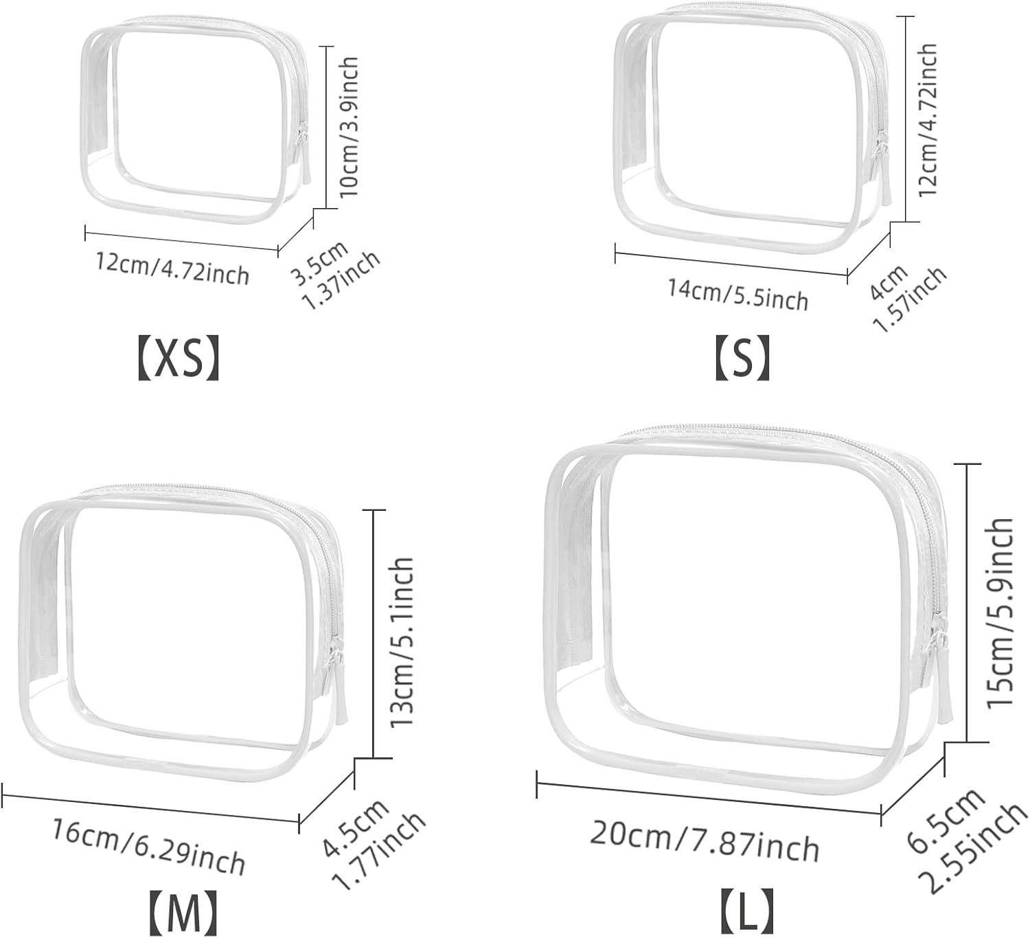 4 Pack Clear Makeup Bags, TSA Approved Toiletry Bag Car Organizer Travel Cosmetic Case Portable Travel Essentials Bags for Toiletries Clear Summer Beach Bag Carry on Airport Airline Compliant Bag