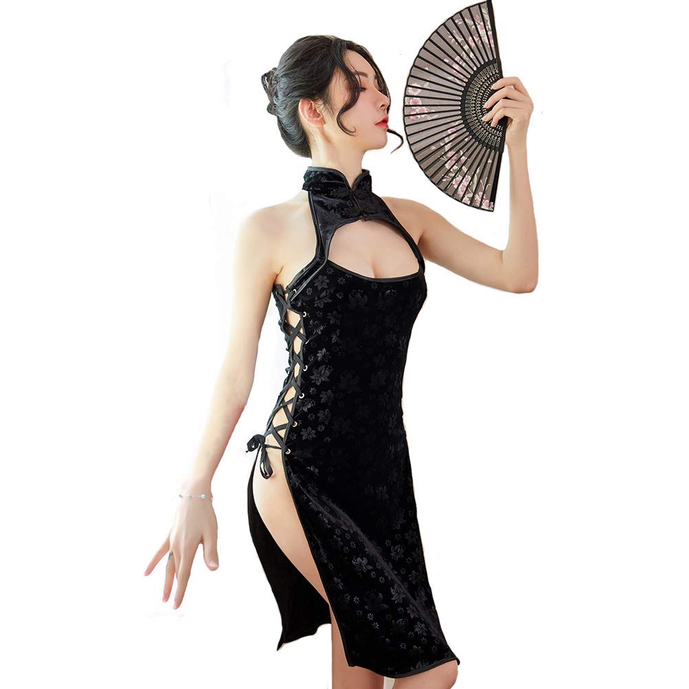 Women Chinese Cheongsam Costume High Split Nightgown Dress Sexy Qipao Lingerie Outfit