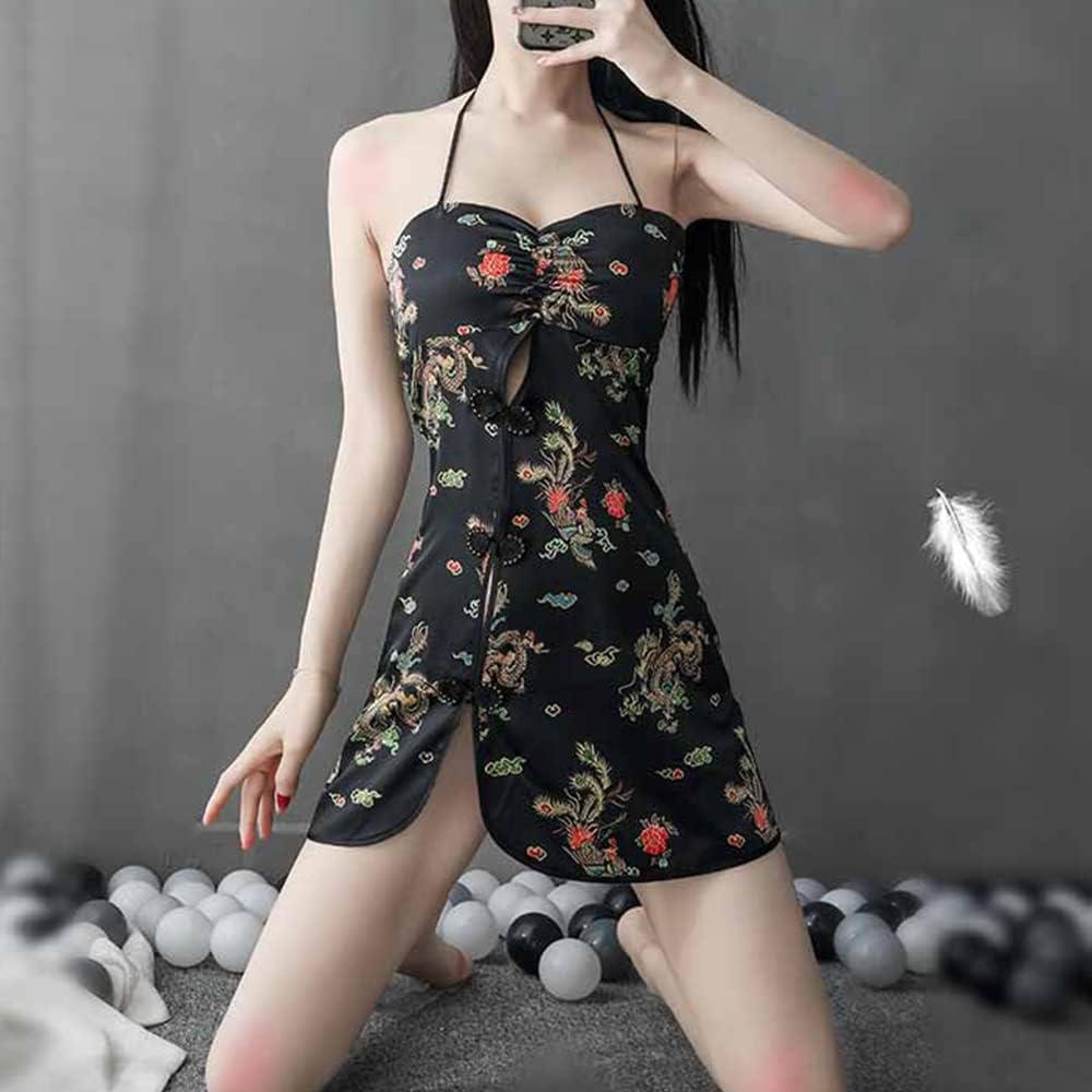 Women's Sexy Cheongsam Lingerie Cosplay Pajamas Chinese Vintage Embroidered Dress