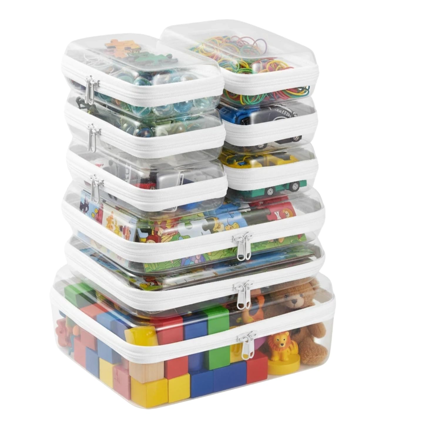 4 pcs Clear Zipper Pouches,Hard Shell Zipper Case, Toiletry Bag for Travel, CLear Diaper Bag, Toiletry Pouch, Travel Organizer, Cosmetic Bag,Toy Storage Bins (M+3S)