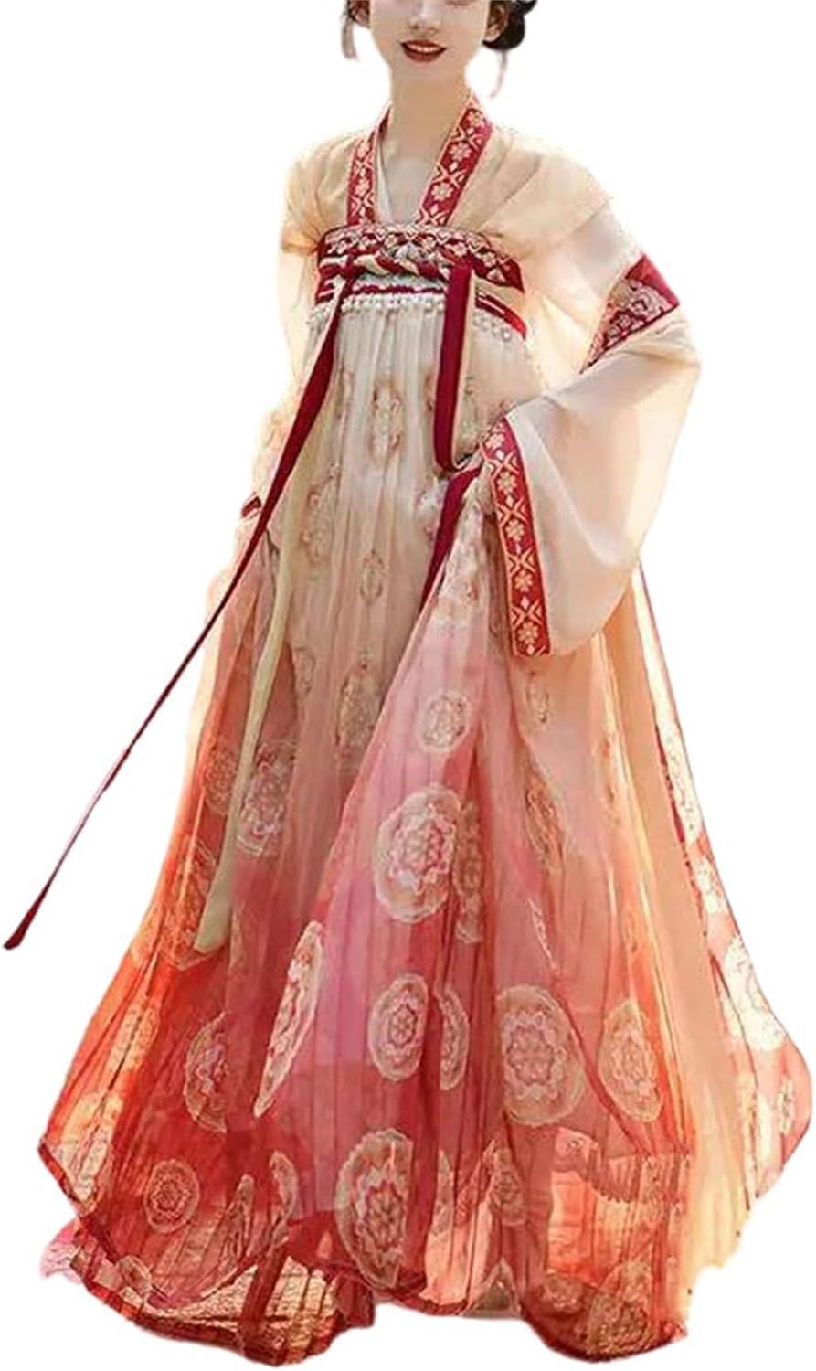 Women's Tang Dynasty Hanfu Dress Qixiong Ruqun Sheer Top Tube Dress Traditional Chinese 2 Piece Outfit Dance Costume