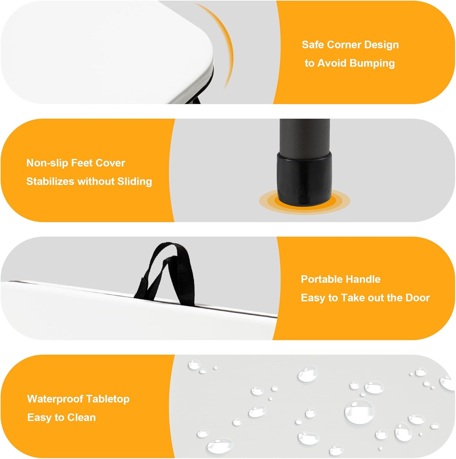 34" Folding Table, Portable Square Folding Card Table with Collapsible Legs & Carrying Handle, Plastic Tables for Camping,Picnic, Office, Party, White