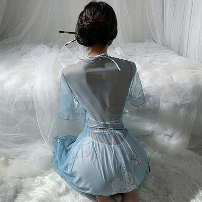 Ladies' Chinese ancient style dress cosplay sexy cheongsam Japanese dancer slit chiffon lingerie