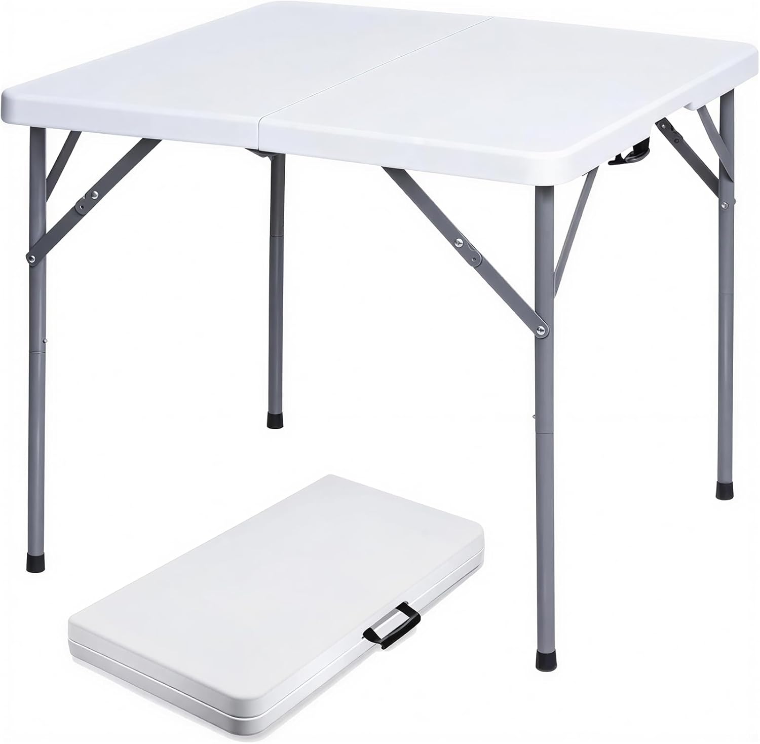 34" Square Folding Table, Plastic Commercial Folding Card Table with Collapsible Legs for Kitchen or Outdoor Party Wedding Event Indoor Outdoor Use, White