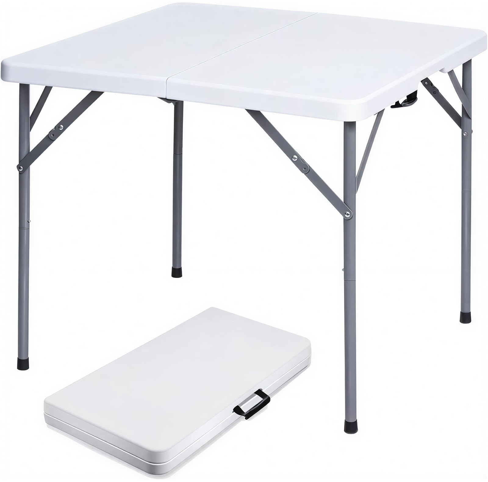 34" Square Folding Table, Plastic Commercial Folding Card Table with Collapsible Legs for Kitchen or Outdoor Party Wedding Event Indoor Outdoor Use, White