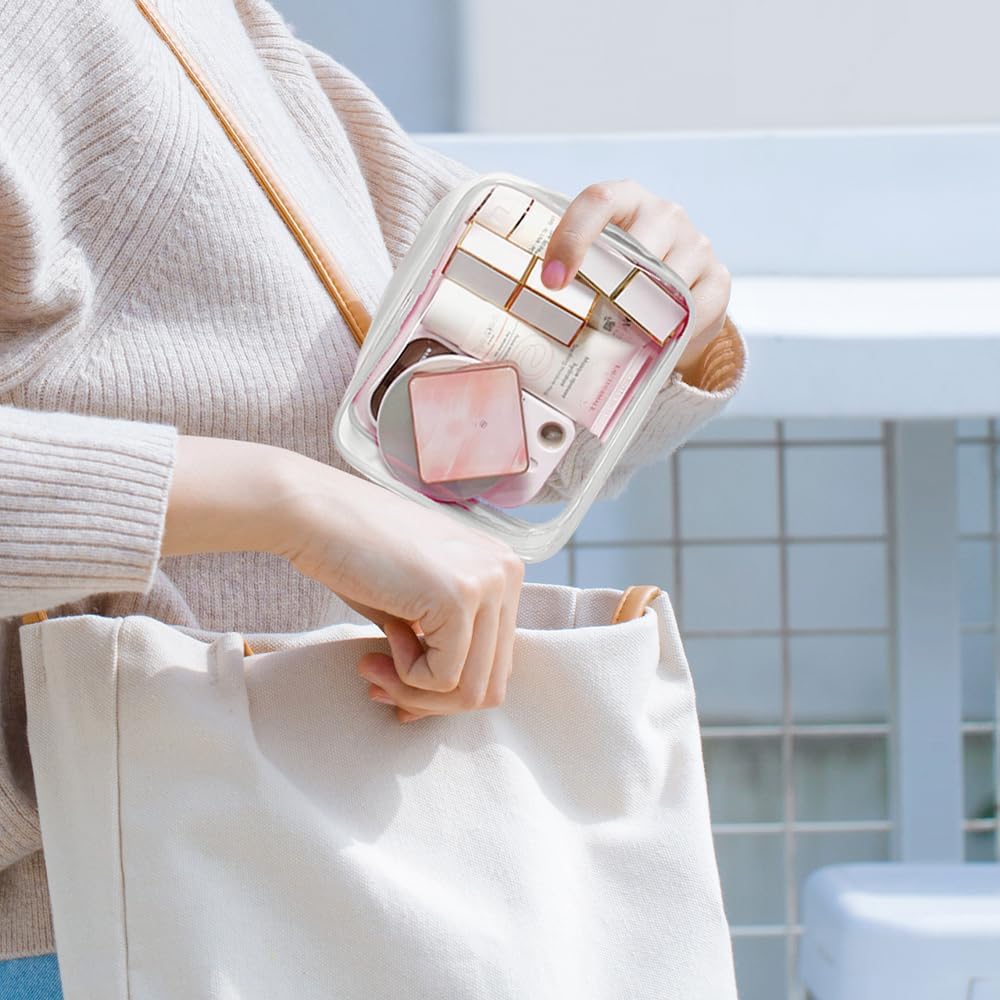 4 Pack Clear Makeup Bags, TSA Approved Toiletry Bag Car Organizer Travel Cosmetic Case Portable Travel Essentials Bags for Toiletries Clear Summer Beach Bag Carry on Airport Airline Compliant Bag